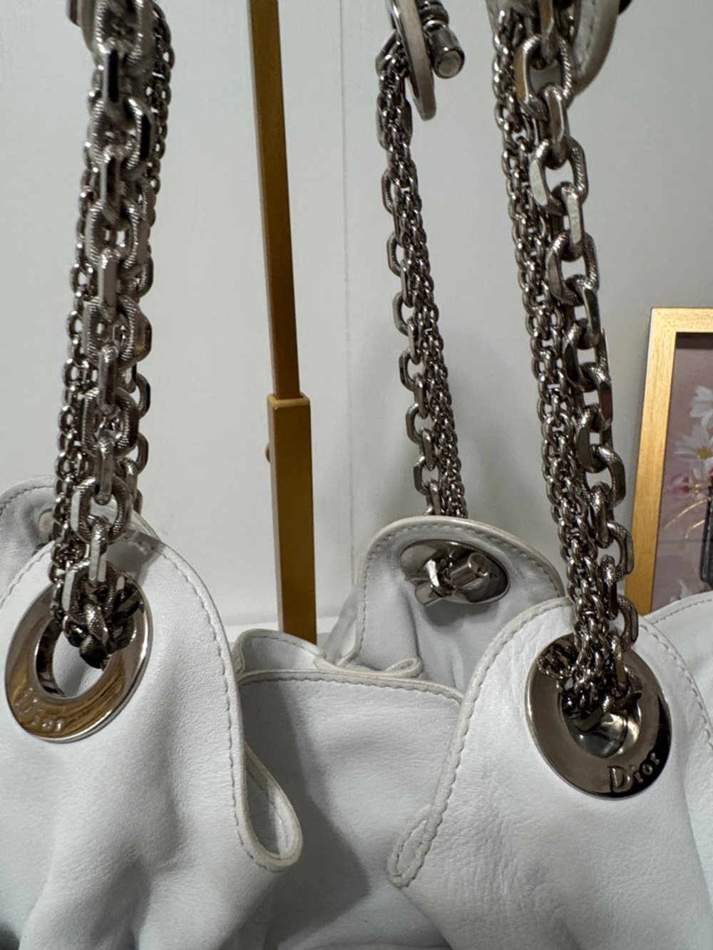 Dior La Trente Leather rufffle Shoulder Bag w/ silver Chain Handles w COA in EUC - Picture 4 of 17
